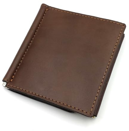 franartPiel - Monedero de fleje con Tarjetero y Pinza para Billetes Piel Ubrique (Marrón)