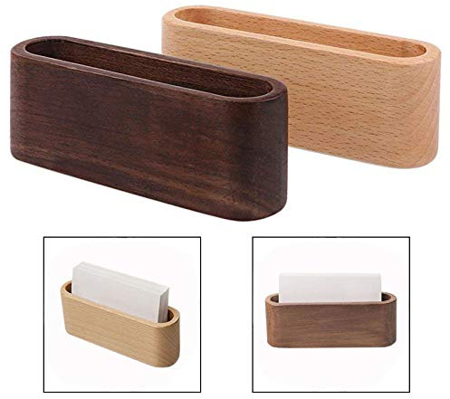 Xrten 2 Pcs Porta Biglietti da Visita, Legno Biglietto da Visita Nome Card Case Desktop Scrivania Accessori