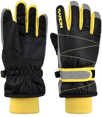 TRIWONDER Kids Ski Gloves Winter Snow Gloves Windproof Thermal Warm Fleece for Skiing, Snowboarding, Hiking with Adjustable Wrist Strap (Black, S, 6-7 Years)
