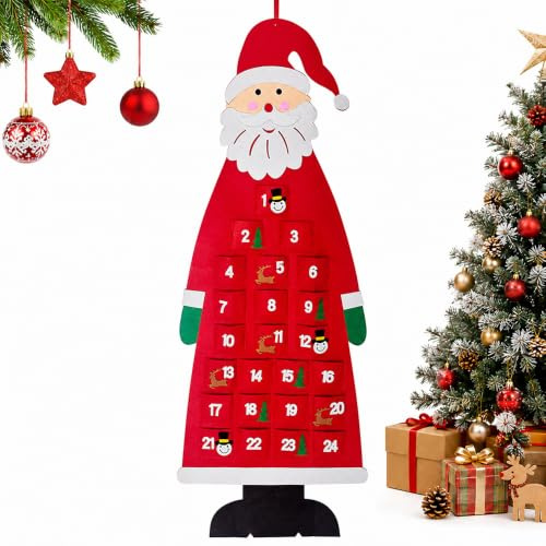 Calendario dell Avvento,Conto Alla Rovescia Natale,Albero Natale Feltro,Avvento Calendario,Babbo Natale da Appendere,Decorazioni Natalizie per Albero (rot)