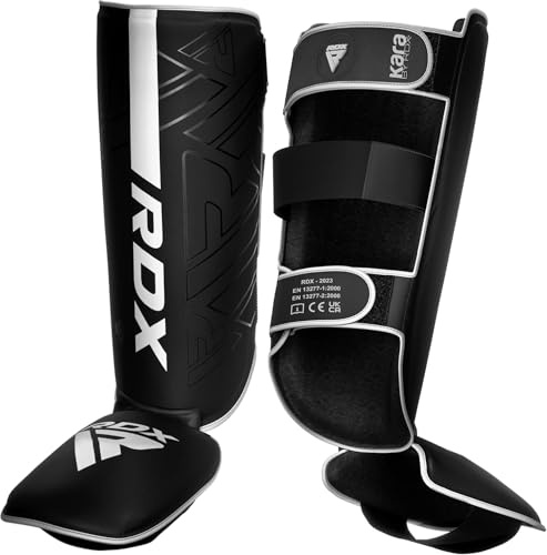 RDX Shin Guards for Kickboxing, Muay Thai and Training Pads, Maya Hide Leather Kara Instep Foam Protection, Leg Foot Protector for Martial Arts, Sparring, BJJ and Boxing Gear