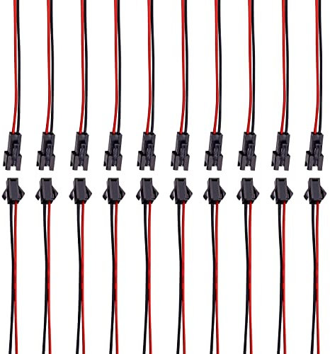 YnGia 10 pares de cables de conector JST 24AWG JST SM 2,54 mm 2 clavijas de enchufe macho y hembra adaptador de conector Cable eléctrico para tira de luz LED