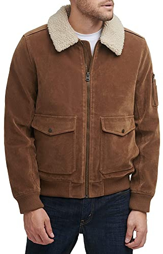 Levi's Faux Suede Aviator Bomber Jacket Giacca in Ecopelle, Colletto Sherpa in Finta Pelle Scamosciata/Cognac, S Uomo