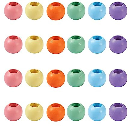 Craftdady 120 Stück 6 Farben Holzabstandsperlen Rund 20 mm großes Loch Bastelperlen für Haargirlande, Weihnachtsdekoration, Zuhause, Loch: 10 mm