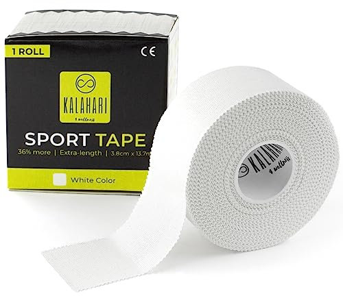 KALAHARI Sporttape Extra Lang - 3,8 cm x 13,7 m - Tapeverband starke Haftung für Finger Taping Volleyball, Crossfit, Klettern, Fußball, Boxen – Tape Sport Unelastisch, 100% Baumwolle, 1 Rolle Weiß