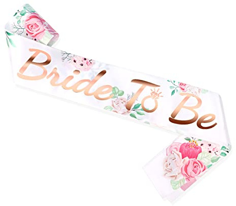 HOWAF Schärpe Bride to Be Blumen in Rosé Gold, JGA Schärpe JGA Deko Accessoires Bride to Be Schärpe Braut to be Schärpe für JGA Junggesellinnenabschied Frauen Bachelorette Party Hochzeit Deko