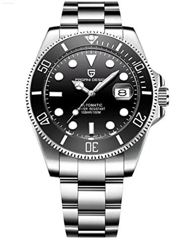 Pagani Design Luxus Herrenuhr - Automatisches mechanisches Japanisches Uhrwerk Wasserdicht 100M Tauchen Herrenuhr Saphirglas Edelstahl Business(Schwarz)