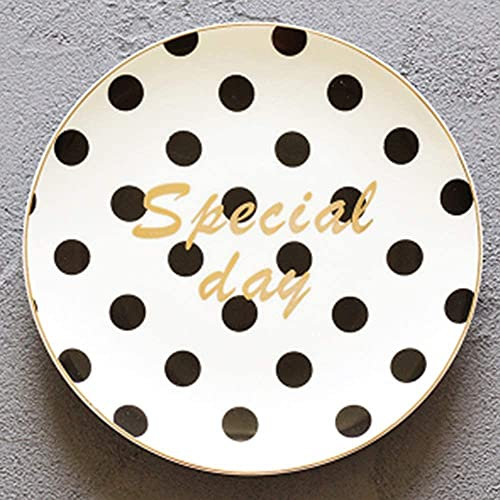 Sudemota Assiette de Diner Assiette de Petit-déjeuner Nordique Originale en Or Noir et Blanc Assiette à Dessert Assiette à Fruits Assiette Plate de Huit Pouces (Color : Dots)