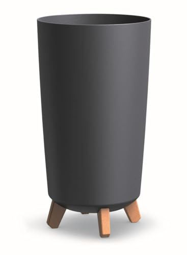 BirnePower Blumentopf Rund Slim mit Füßen 44,5 cm – Moderner Pflanzkübel Matt Anthrazit, UV- & Wetterfest, Stabiler Übertopf für Haus Balkon Terrasse Garten – Abnehmbar, Hochwertiges Design