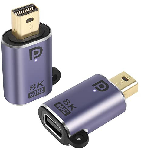 QIANRENON Mini DP a Mini DP Adattatore 8K@60Hz Mini DisplayPort 1.4 maschio a Mini DP1.4 femmina Connettore Estensione Mini DP, con Sospensione Foro e LED Luce, per tablet MacBook Surface HDTV, 2Pcs