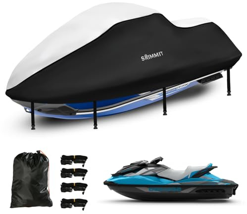 Båtöverdrag, släpbar Jet Ski-överdrag 3 platser, tungt 420D Oxfordtyg Motorbåtöverdrag vattentätt marin kvalitet anti-UV med 2 luftventiler och 4 vindsäkra spännklaffar Passar Seadoo, Kawasaki