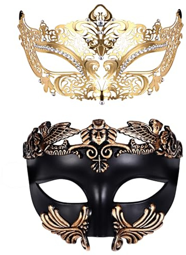 Oidea Masquerade Mask for Couple - Vintage Ancient Roman Greek Venetian Mask Lace Masks Metal Halloween Prom Party Costume Ball Mardi Gras Mask for Women Men