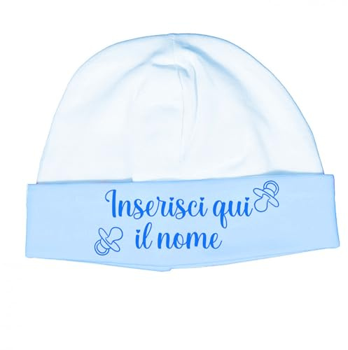 Personalisierbare Babymütze mit Namen für Jungen/Mädchen aus Baumwolle, Hellblaue Schnuller, Einheitsgröße