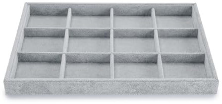 Papten Schmucktablett stapelbar aus Samt, Schmuckaufbewahrung Schublade Schmuckeinsatz Organizer 12 Fächer Schmuck Display für Halskette Armband(Grau)