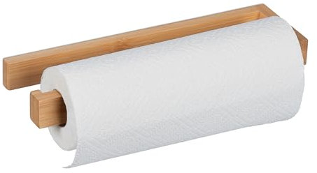 Relaxdays Küchenrollenhalter Wand, Bambus Rollenhalter für Küche, Küchenpapierhalter, ohne Bohren, HBT: 3x31x9 cm, natur