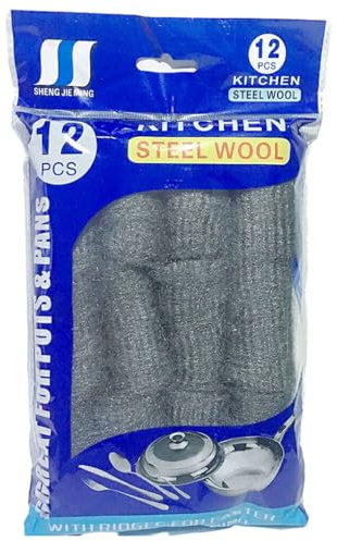 siduytin 12 Stück/Lot Küchen Stahlwolle für einfache und effiziente Reinigung, Metall Küchenreinigung, Stahlwolle, vielseitig einsetzbar, einfach