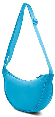 Woodland Leathers Women's Crescent Bag - Nylon, Solid Color, Multi-purpose Hobos & Shoulder Crossbody Bag - Waterproof Casual Style Womens Bags, Compact Dumpling Bag Adjustable Strap (Light Blue)