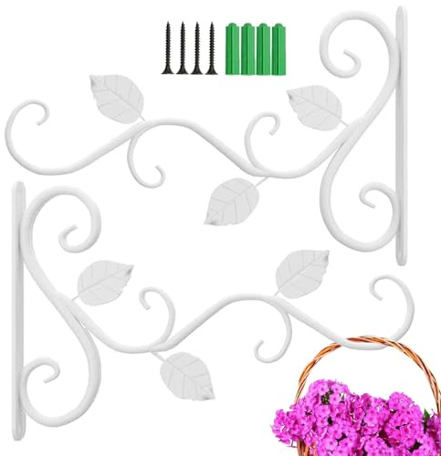 Taasmoog Pflanzenaufhänger aus Eisen, 2 Stück, Hängekorbhalterungen, Pflanzenhaken, Haken für Gartenkörbe, Laternen, Rasenlichter, Blumentöpfe, schwarze Hängehalterungen (weiß)