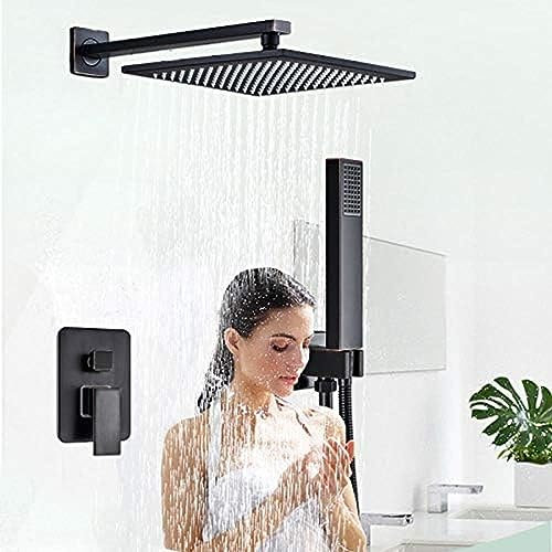 Robinet De Douche À LumièreDe 16 Pouces À Fixation Murale, Colonne De Douche À Effet De Pluie En Bronze Noir, Pomme De Douche À Effet De Pluie En Laiton, Boîte De Commande Intégrée