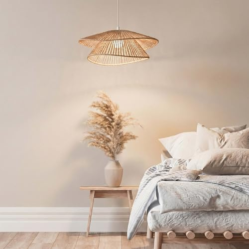 LightLogic Hängelampe ARILAS - Pendelleuchte Esstisch Boho Style mit E27 Fassung und Beige Lampenschirm - Elegante Hängeleuchte Geflochten für Wohnzimmer und Schlafzimmer- Stilvolle Deckenlampe