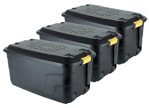 Strata 110L Wheeled Heavy Duty Storage Boxes, 3 Pack - Home & Kitchen Organization, 50.5cm x 77cm x 42cm