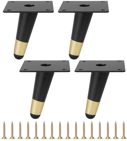 FOGAWA 4 Stück Schräge Möbelfüße 10cm Metall Konisch Möbelbeine Schwarz + Gold Ersatz Möbelfüße Schrankfüße Sofa Füße mit Schrauben für Sofa, TV-Schrank, Bett, Couchtisch, Lehrstuhl