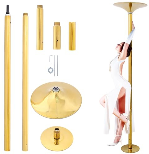 Thctvous 86.2”-109.8” Height Adjustable Stripper Pole for Home, Portable Dance Pole with Extension & Base for Apartment Bedroom, Gold, Solid Steel, 440 LBS Capacity (Gold)