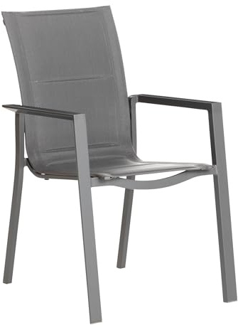 Dehner Stapelstuhl Palermo, dunkelgrau, ca. 91.5 x 56.5 x 67 cm | Gartenstuhl mit Armlehne, Aluminium / Textilene