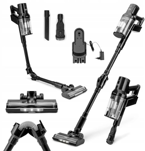 huslog Aspirapolvere Senza Fili 160W/11000Pa, Scopa Elettrica Ricaricabile con Tubo Flessibile, Autonomia 45 Minuti, Filtro HEPA, Spazzola Elettrica, Supporto a Parete, per Pavimenti Durie Tappeti