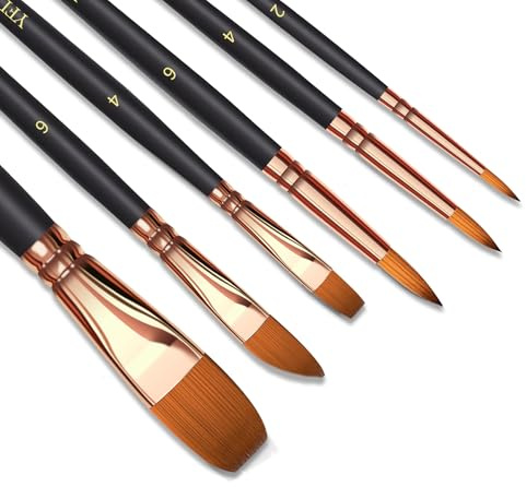 Paint Brush Set 6 Different Shapes for Watercolor Rock Face Painting, Artist Craft Brush Supplies, Paint Brush Set for All Purposes Adult Painting.