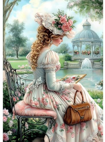 NEWENMO 5D Signora Elegante Diamond Painting Set Adulti,Fiori da Giardino Pittura Diamante Kit Completo,Retro Diamond Art Kits,DIY Diamant Painting,per Decorazione Domestica,Regalo di Casa,30x40cm