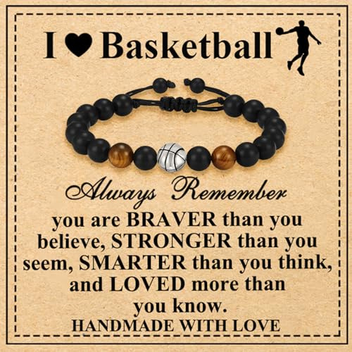 Esmoly Bracelet Homme Bracelet Pierres Naturelles Football/Basketball/Tennis/Volleyball/Baseball Cadeau Homme Garçon (Basketball)