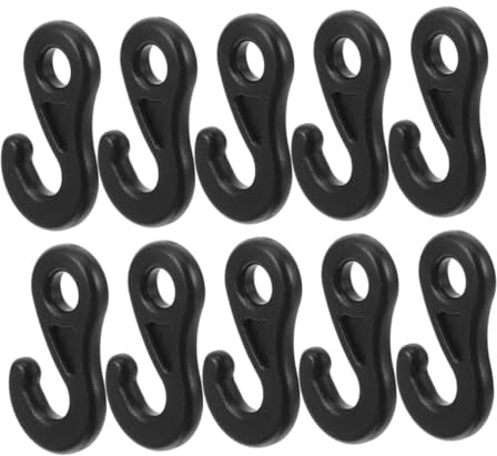 Ciieeo Set da 100 Ganci per Corda Elastica in Plastica Pom Nero a Forma di S, Ganci Antivento per Esterno, Fibbia per Corda per Campeggio, Accessori per Connessione e Sostituzione Corde