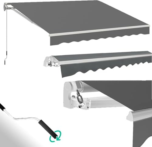 UNIONLINE Gelenkarmmarkise 400 x 250cm, Einziehbare Markise Sonnenschutz Winkel Einstellung(40-90°), Sonnenmarkise mit manueller Handkurbel Aluminiumrahmen-Höhenverstellbare für Balkon, Grau