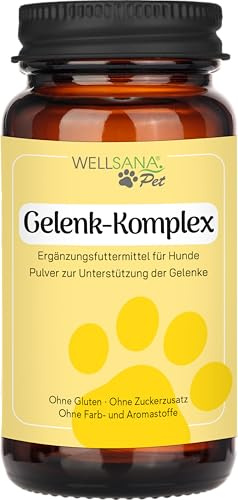 Wellsana® Gelenk-Komplex | Hunde Nahrungsergänzungsmittel mit Kollagen Pulver | Omega 3, MSM, Glucosamin, Grünlippmuschel, Vitamin E & C | 85 g