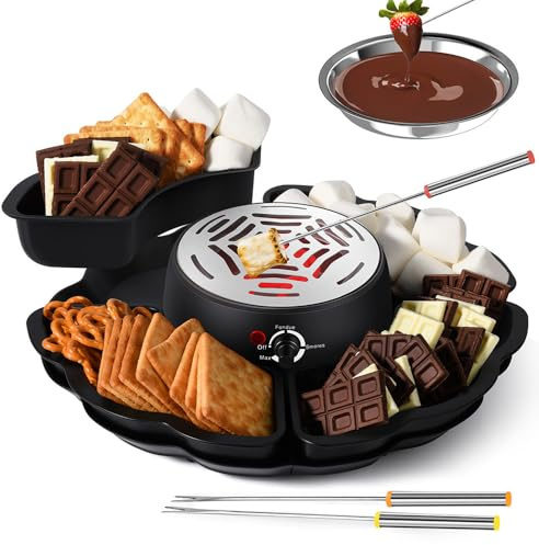 S'mores Maker & Chocolate Fondue Set – 280 W Indoor S'mores Kit con controllo della temperatura e 10 accessori – Teglia elettrica per marshmallow per feste e serate cinematografiche