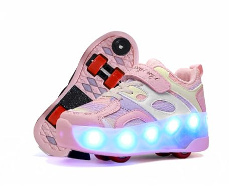 HUSKSWARE Rollschuhe Kinder – Vier Rollen mit Abnehmbarer Bremse, bunt, atmungsaktives Space-Leder & Mesh, rutschfeste TPR-Sohle, verstellbare Bremse – Indoor & Outdoor für Kinder & Jugendliche