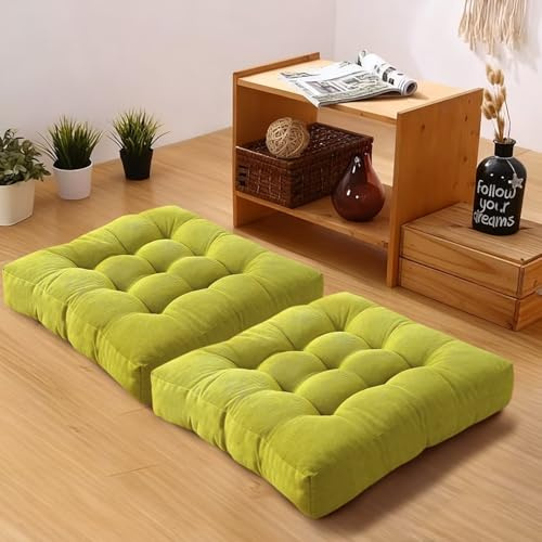 Gfobip Meditation Floor Pillow Set of 2 Square Large Seat Pillows for Adults Tufted Corduroy Floor Cushion for Tatami Living Room Bedroom Grass Green 22x22 Inch