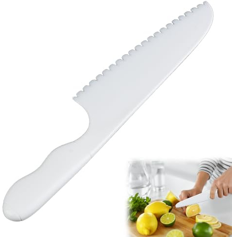 SpaceWings 1PCS Nylon Knife for Nonstick Pans,Serrated Salad Cutter,Plastic Serrated Kitchen Cutter for Lettuce,Cake and Vegetables,Ideal for Home Cooks,Bakers & Nonstick Cookware Users (white)
