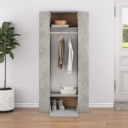 Runheo Hallskåp set om 2, betonggrå trämaterial, 97,5 x 37 x 99 cm, med hyllor och klädstång, platsbesparande garderobsskåp för entré och vardagsrum