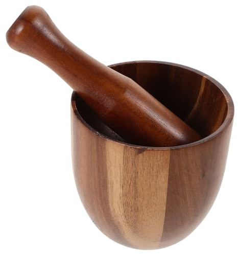 FIXOSHEE Mortero y Mano de Mortero de Madera de Acacia Molinillo Manual para Ajo y Especias Recipiente Compacto para Machacar Alimentos Utensilio de Cocina Versátil para Uso Diario