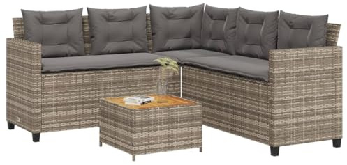 Tonture Gartensofa L-Form mit Tisch, Kissen, Grau Poly Rattan, 175x175x75 cm, UV-beständig, für Terrasse, Balkon, Außenbereich