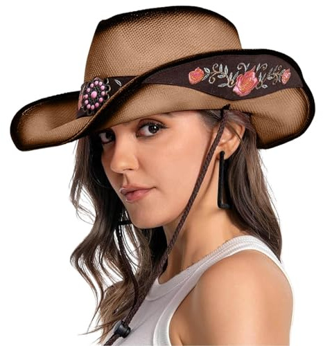 Generisch Klassischer Western Strohhut für Damen Cowboyhut Musikfestival Party Strandaccessoire Sommerhut