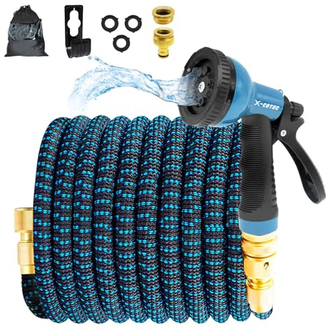 X-COTEC Tubo Estensibile da Giardino 30m/100ft, Tubo Acqua con Raccordi in Ottone da 1/2 e 3/4'', Canna con 10 Modalità Spruzzo per Irrigazione e Lavaggio