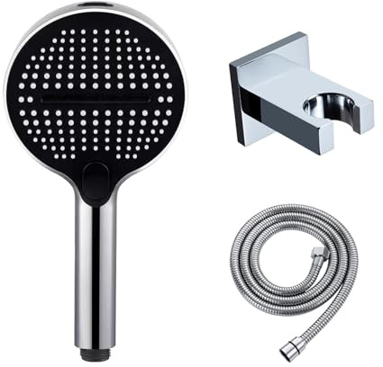 SWHC Handbrause Duschkopf 5 Strahlarten, ABS Hochdruck Duschbrause mit Kupferhalter & 1,5 m Edelstahl Schlauch – Wassersparender Anti-Kalk Ersatzduschkopf für Bad, Dusche & Badewanne