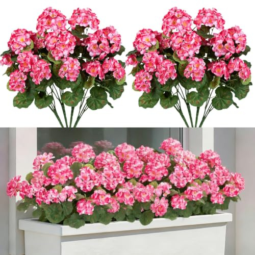 Laelfe 8 Bündel Geranien Künstlich Rosa für Draußen | UV-beständige Seidenblumen Kunstblume Geranie für Innen und Außenbereich, Zuhause, Hochzeit, Garten, Balkon, Tischdekoration