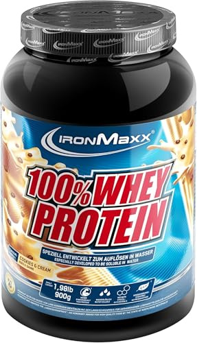 IronMaxx 100% Whey Protein Polvo - Galletas y Crema 900g Dosis | Proteína de suero de leche reducida en azúcar y soluble en agua | Disponible en muchos sabores diferentes
