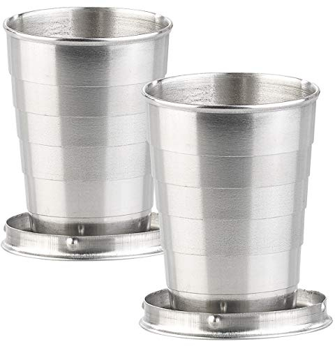 Semptec Urban Survival Technology Camping Becher: 2er-Set Mini-Teleskopbecher (je 3 cl) mit Schlüsselanhänger (Campinggeschirr Becher, Picknick)