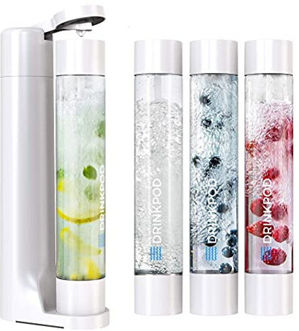 FIZZpod Soda Maker - Fizzy Drink Machine with 3 PET Bottles, 3 Caps, 1 Carbonator Cap and Manual - Make Homemade Sparkle Water, Juice, Coffee, Tea and Cocktail Drinks with Fruit (White)
