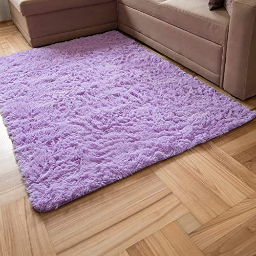 Carpeto Rugs Shaggy Teppich Wohnzimmer Flauschig - Wohnzimmerteppich Modern - Flauschiger Kuschelteppich Hochflor - Weich Langflor Teppich Kinderzimmer, Schlafzimmer - Violett Lila - 140 x 200 cm
